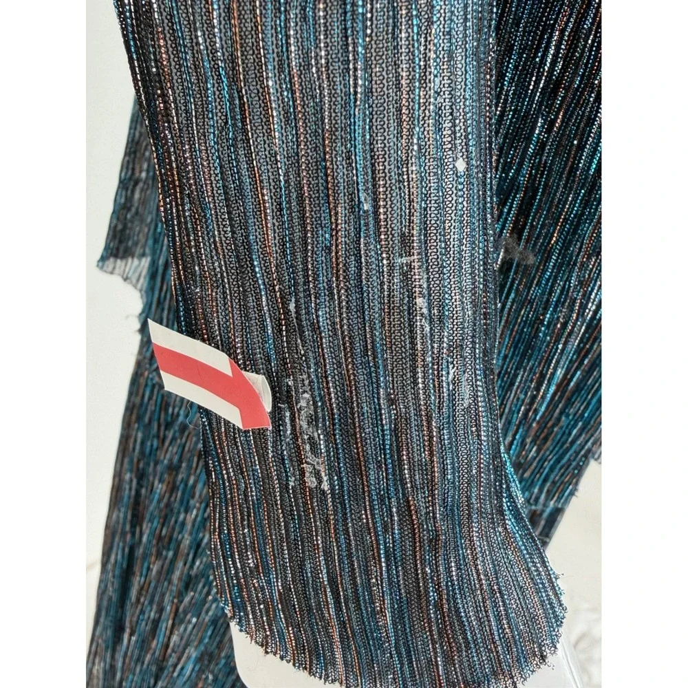 Sabina Musayev Pleated Carry Dress Teal Metallic Tiered Midi V-Neck XS - Picture 8 of 8